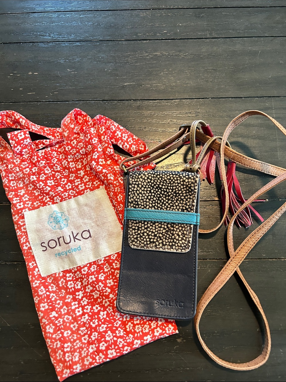 Soruka Navy Crossbody Phone Pouch with Teal Accent and Tassel Strap